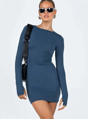 Farro Long Sleeve Mini Dress Navy Smooth Edge