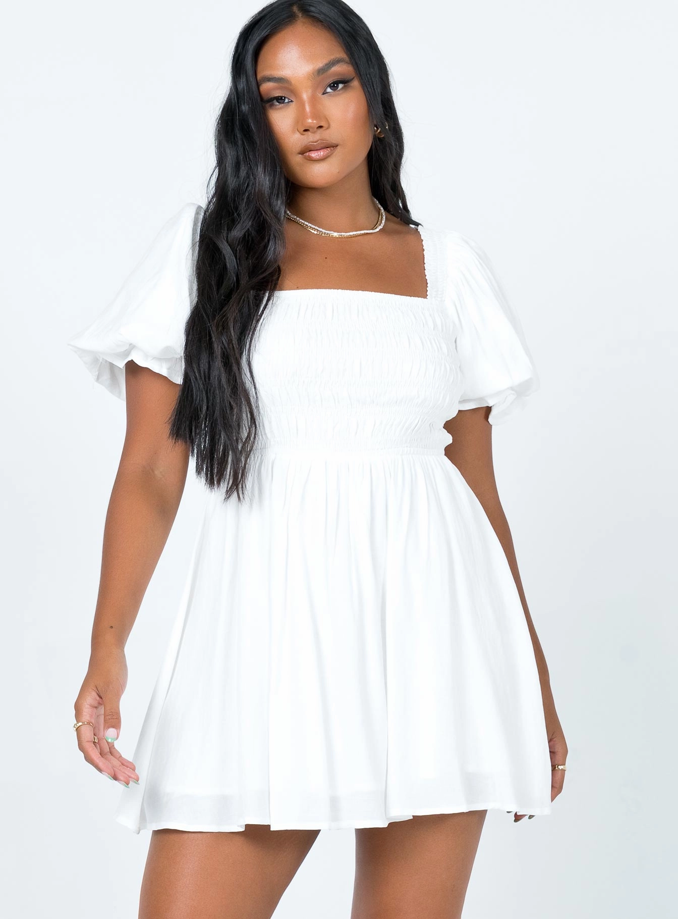 Calm Tone Subtle-Print Dani Mini Dress White