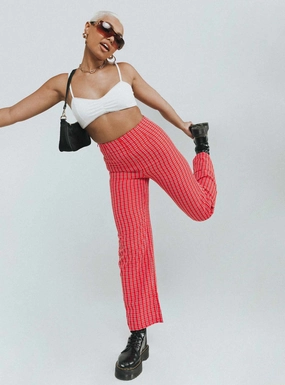 Rubberized grip Multi-Purpose Wear Euros Pants Red Tartan