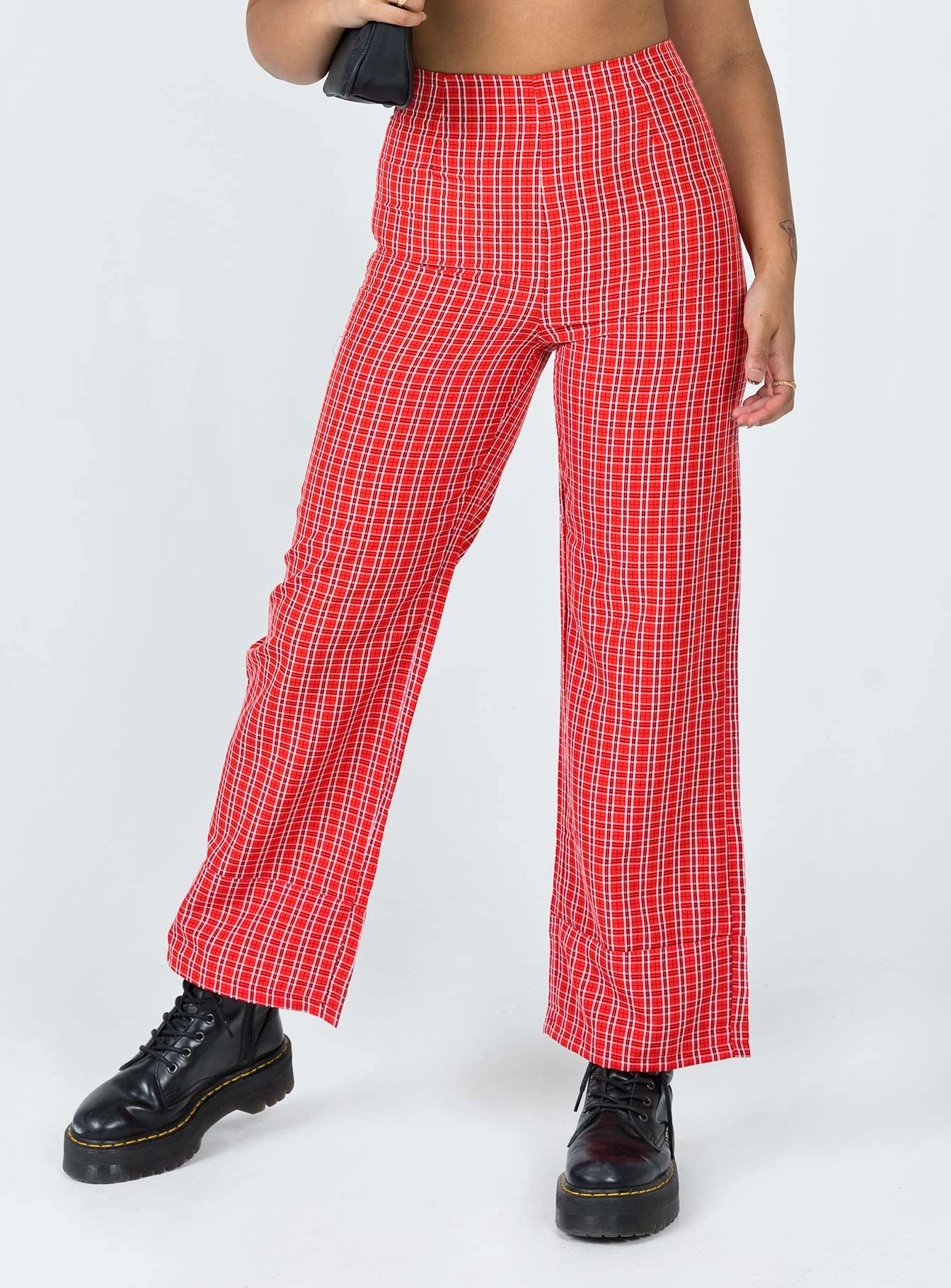 Fashionable Look Euros Pants Red Tartan