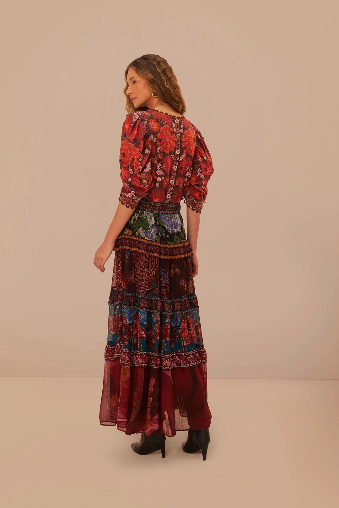 Floral Mix Ruffle Maxi Skirt Soft Outfit Non Restrictive