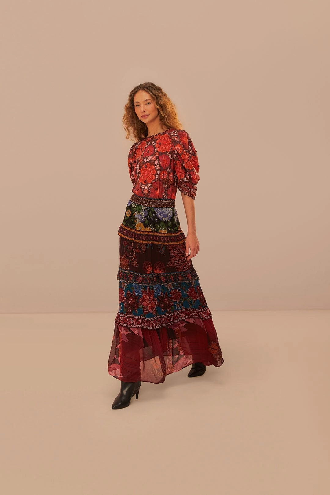 Effortless Feel Floral Mix Ruffle Maxi Skirt
