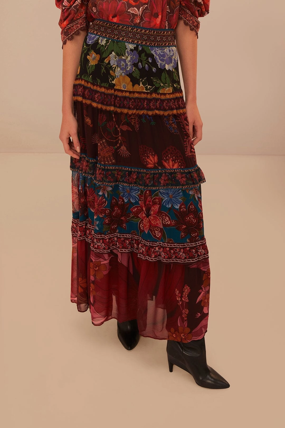 Transitional Wear Budget Friendly Floral Mix Ruffle Maxi Skirt