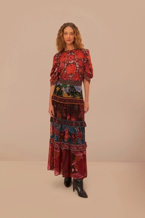 Cozy Edge Floral Mix Ruffle Maxi Skirt
