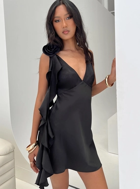 Art Spirit Moment Soft Sova Flower Mini Dress Black