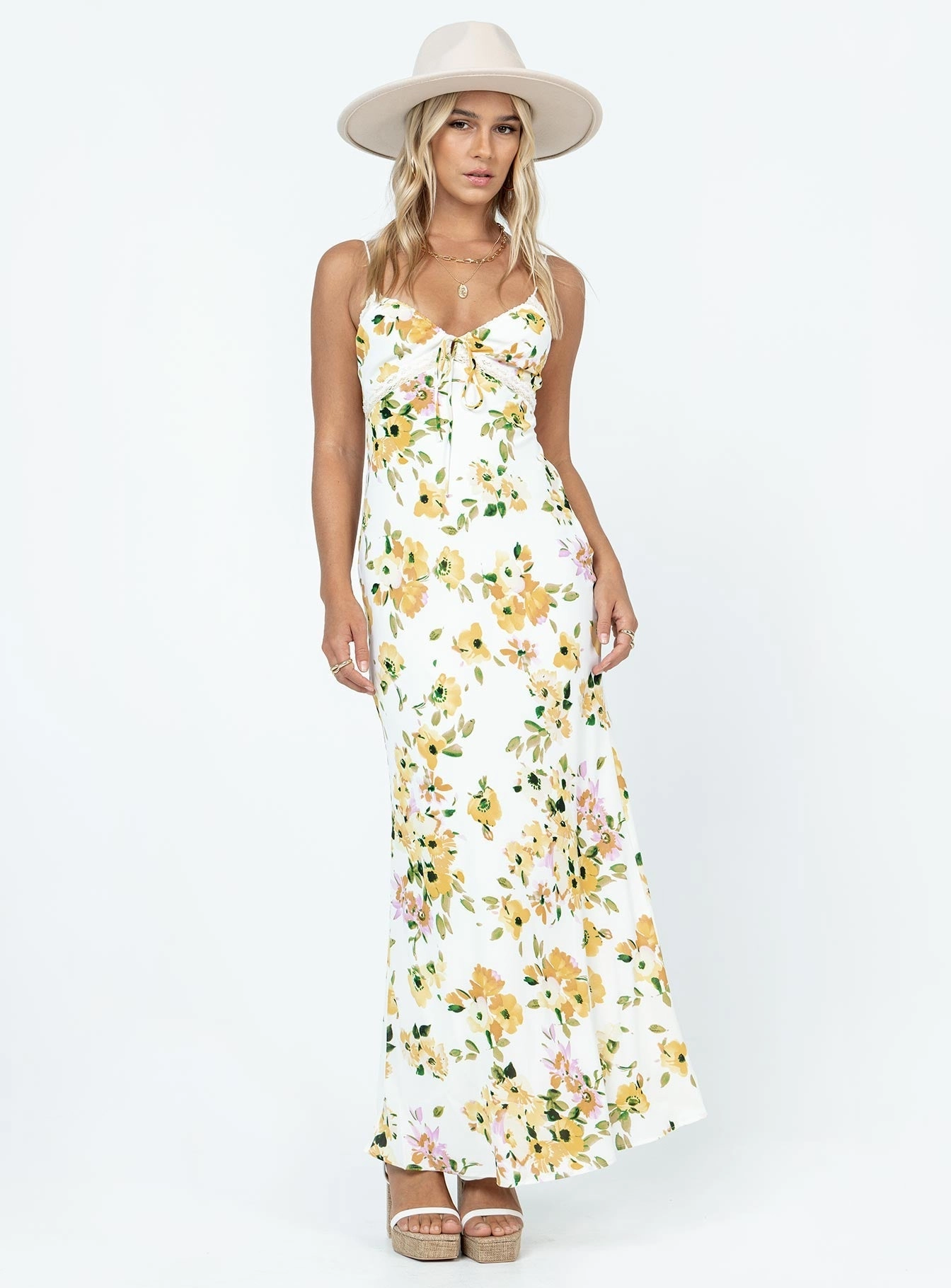 Event Mood Emily Maxi Dress White / Yellow Floral