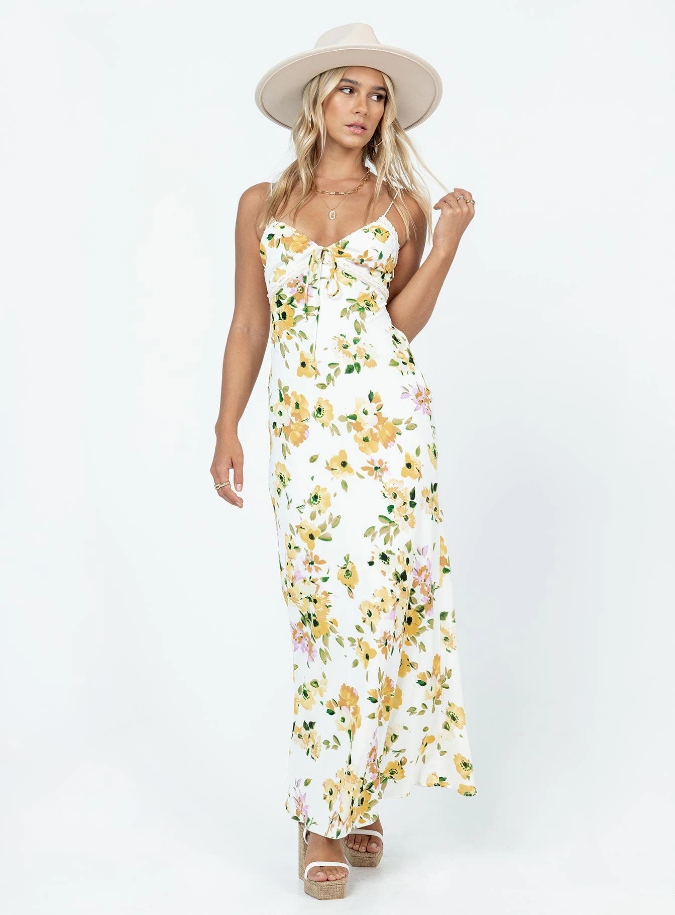 Emily Maxi Dress White / Yellow Floral Smile Glow