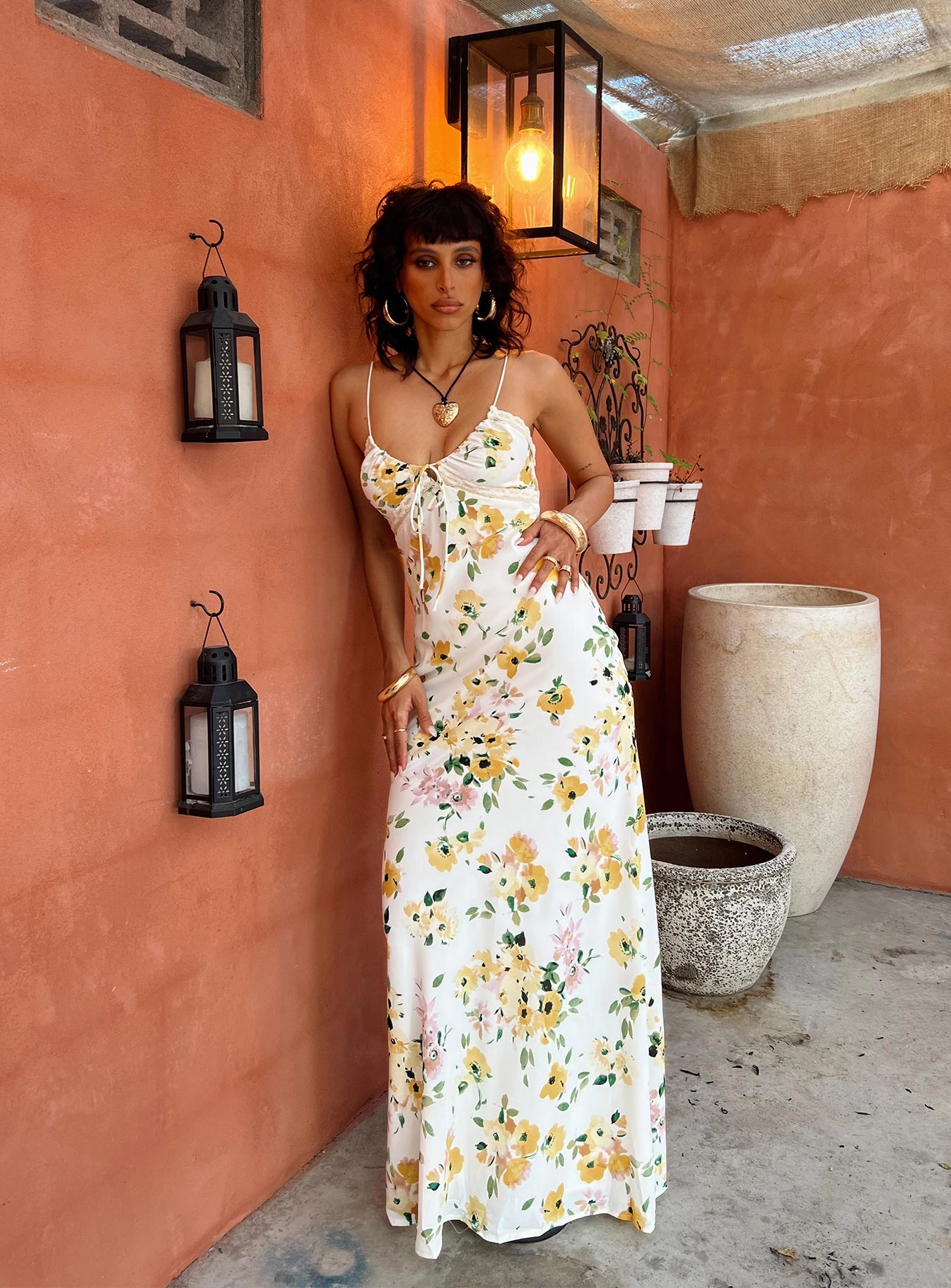Perfectly Crafted Easy Layering Emily Maxi Dress White / Yellow Floral