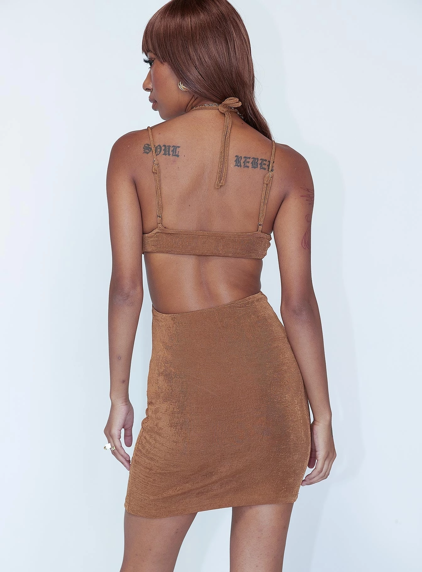 Eliana Mini Dress Brown Satin Finish