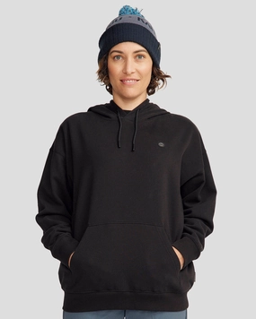 Chilly Day Layers Snug & Stylish Women's Peak Badge Relaxed Hoodie - Black Stingray