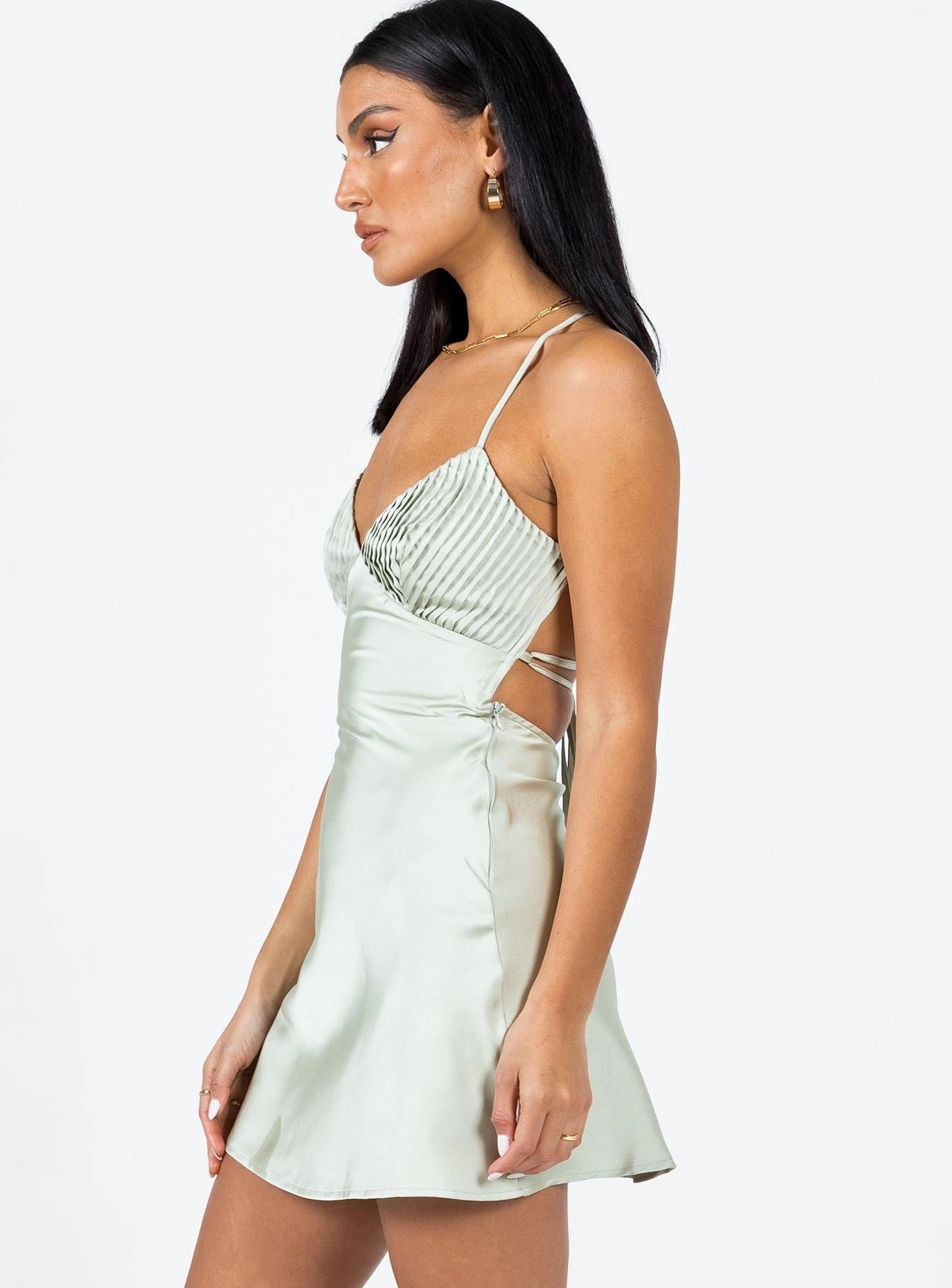 Paulina Mini Dress Sage Neat Finish Cool Tone