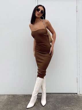 Modern Aesthetic Paige Strapless Maxi Dress Brown