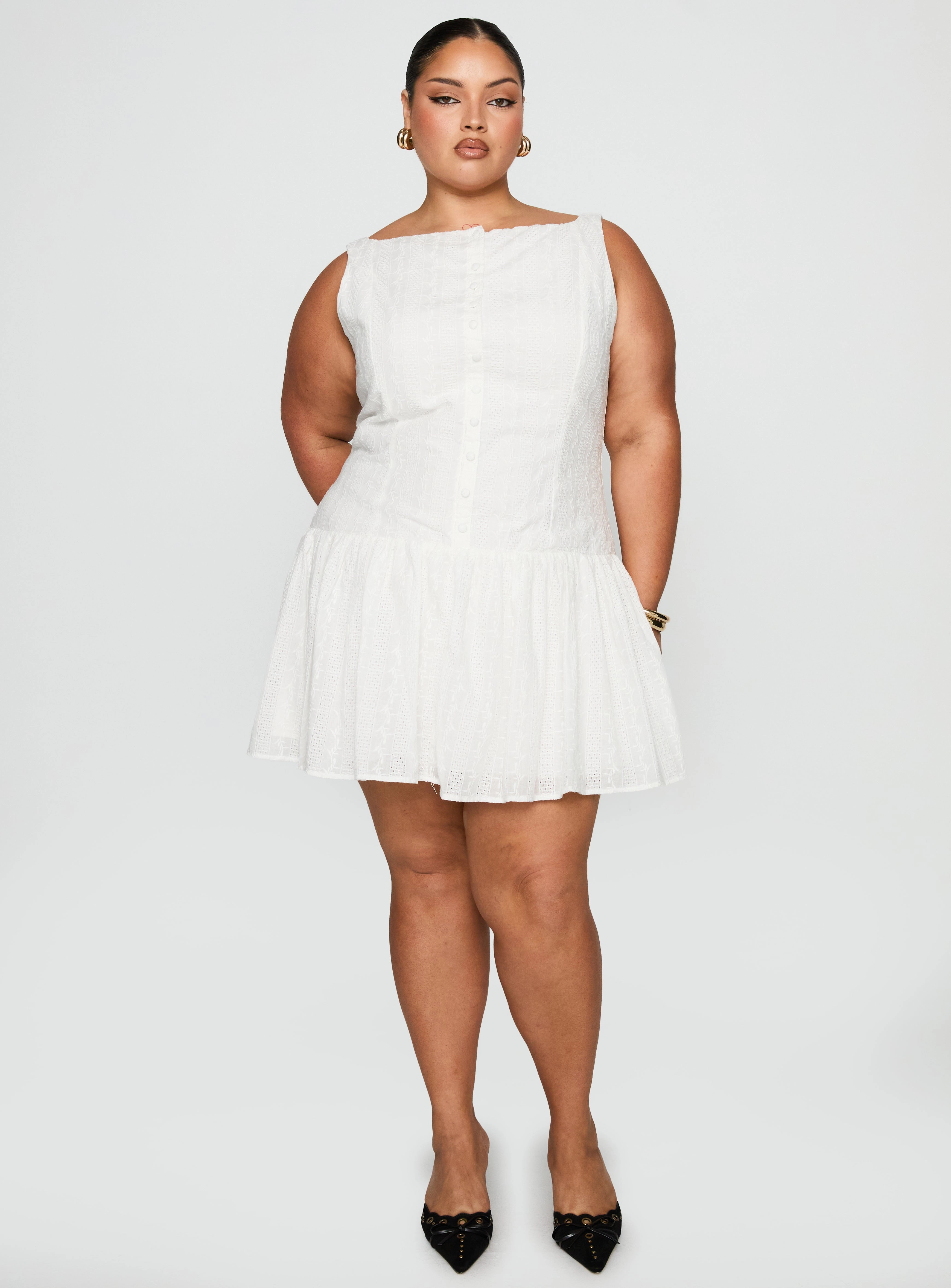 Semi Casual Sweeter Places Embroidered Mini Dress White Curve