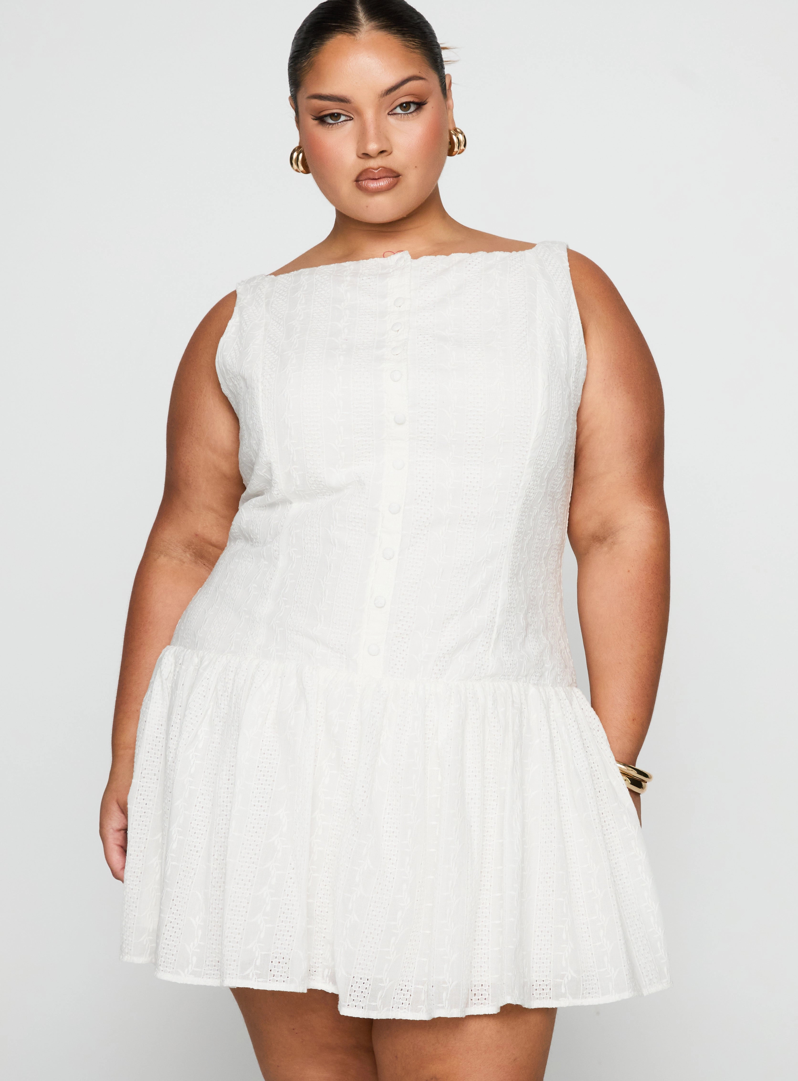 Sweeter Places Embroidered Mini Dress White Curve Pure Lines Timeless Look Wear
