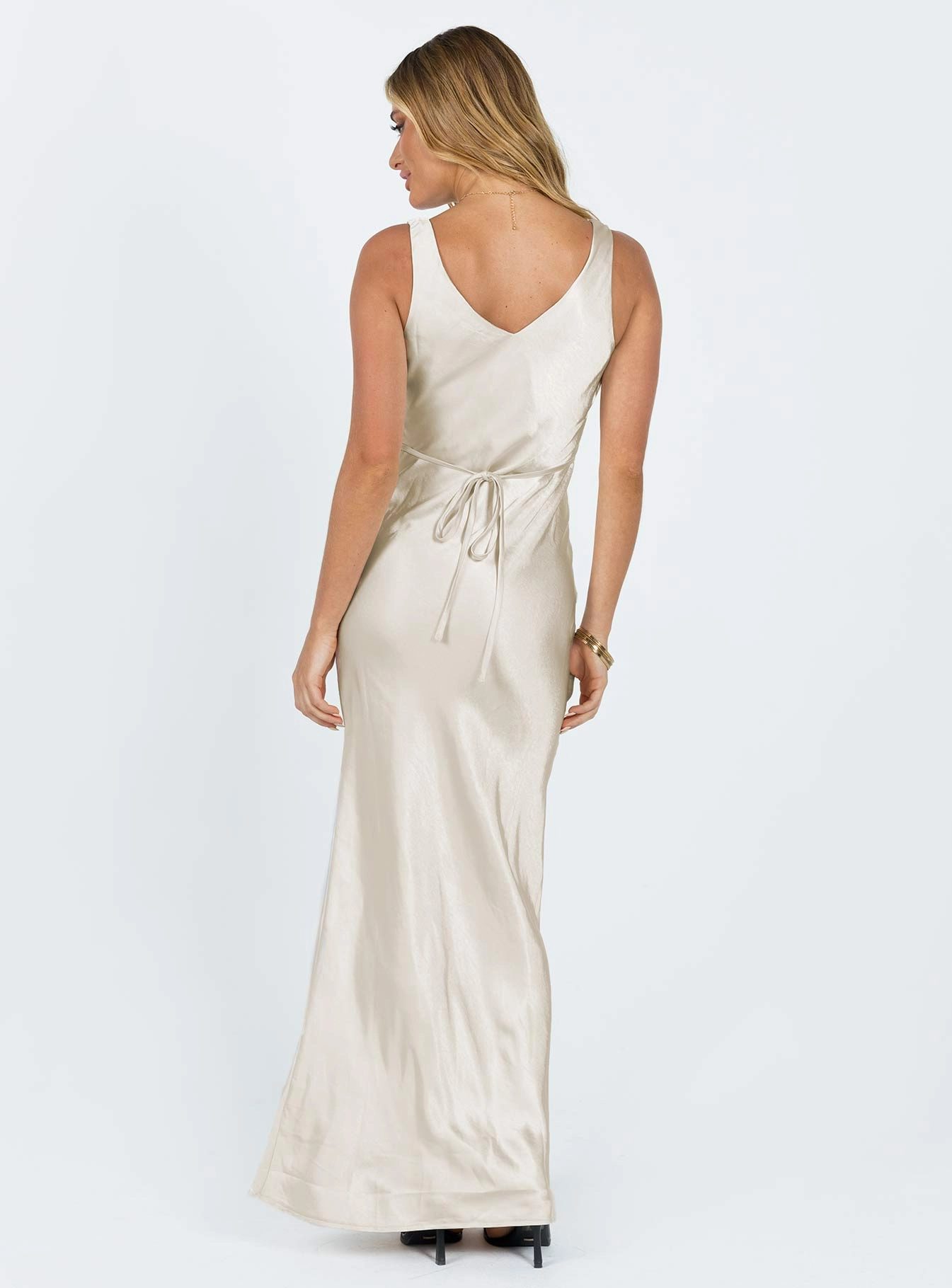 Norma Maxi Dress Champagne Fluid Fabric Elegant Layering