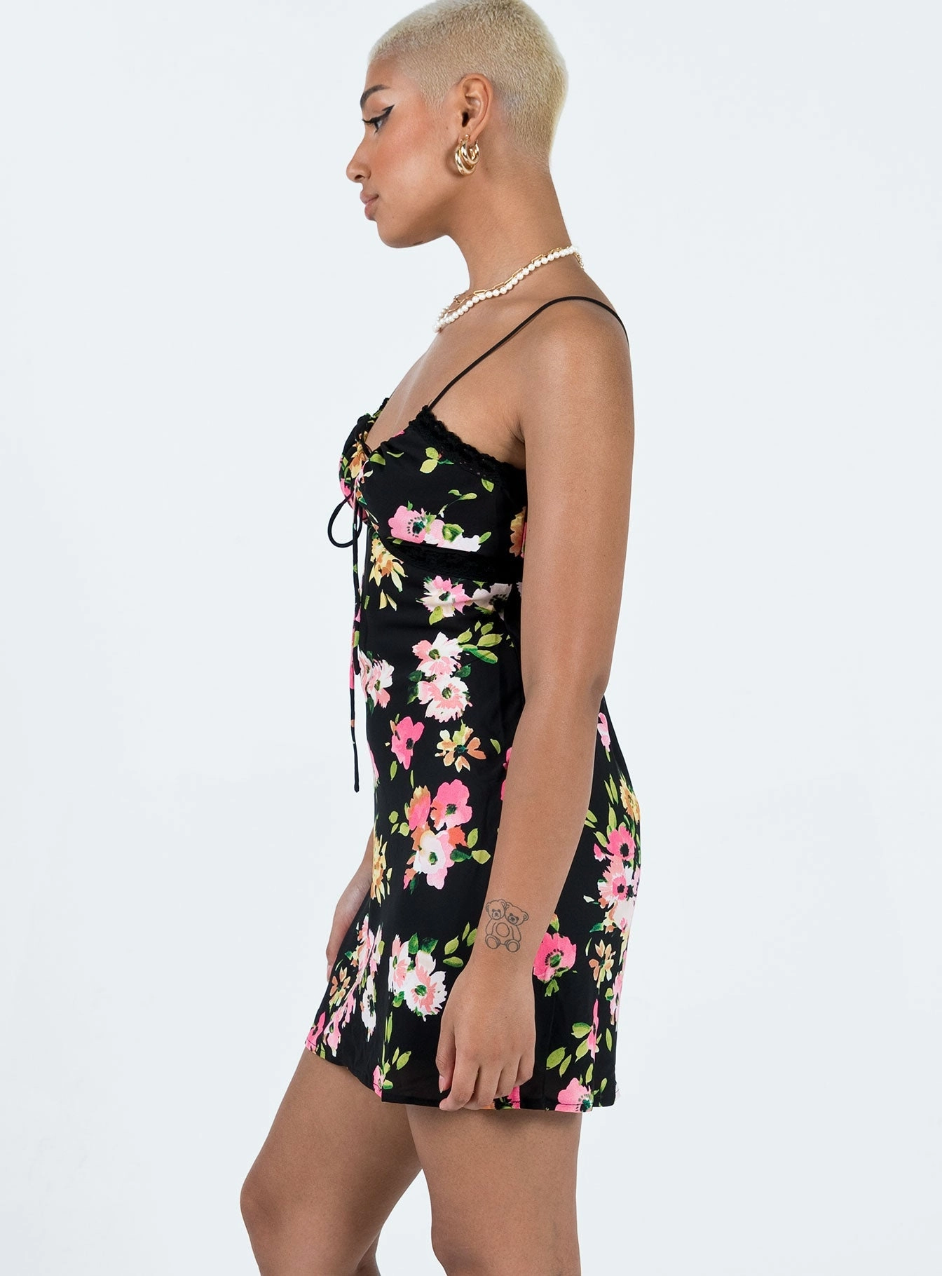 Emilee Mini Dress Black Floral Sharp Look