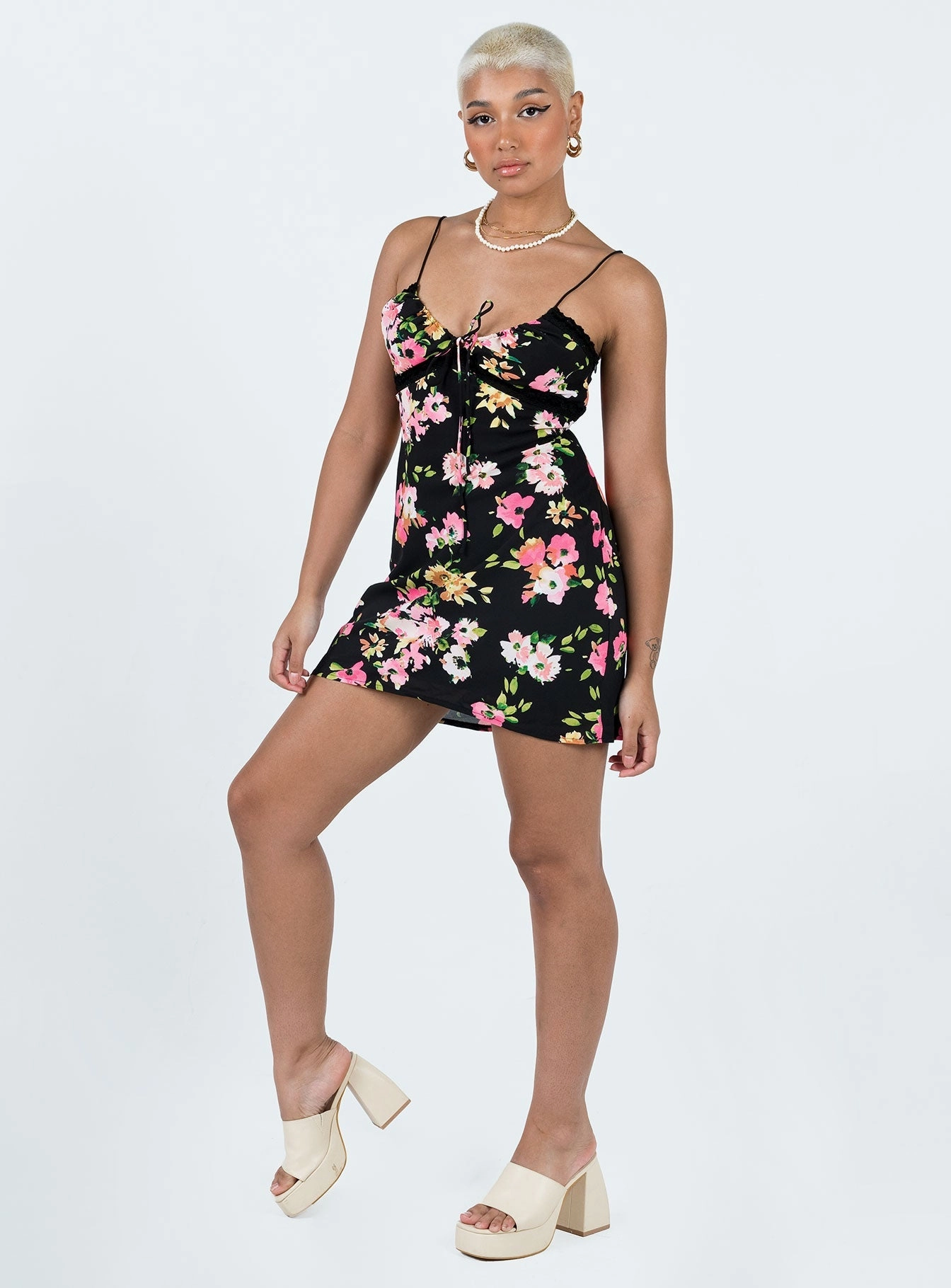 Emilee Mini Dress Black Floral Relaxed Fit Look Quiet Luxury