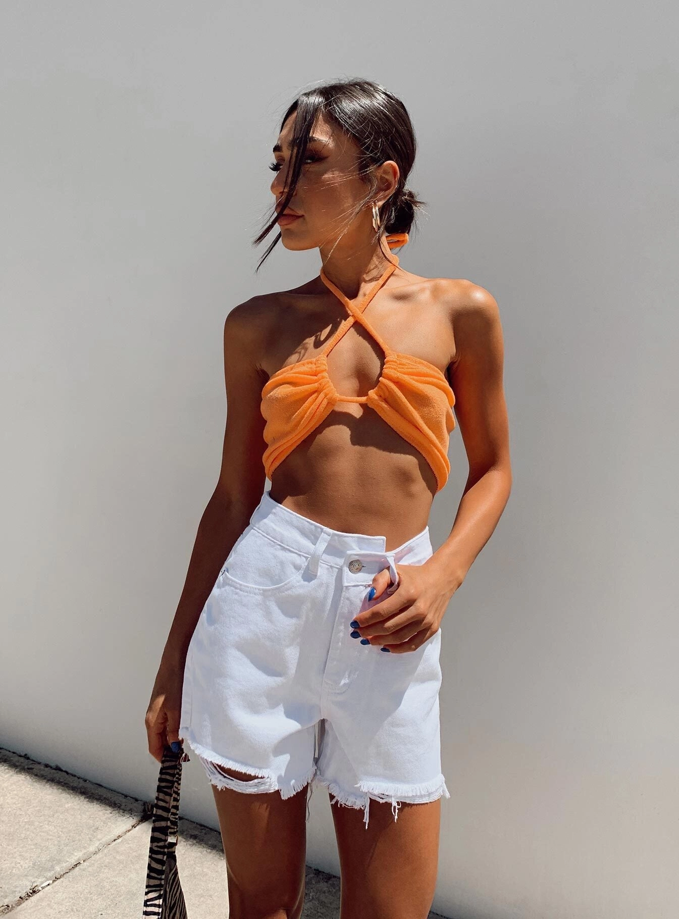 Kathleen Denim Shorts White Silk Touch Neutral Tones