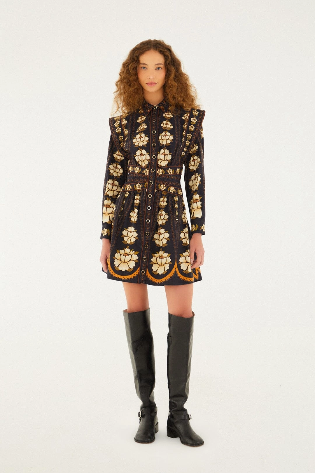 Tulle Flow Texture Mood Fashionable Wear Black Embroidered Flowers Long Sleeve Organic Cotton Mini Dress