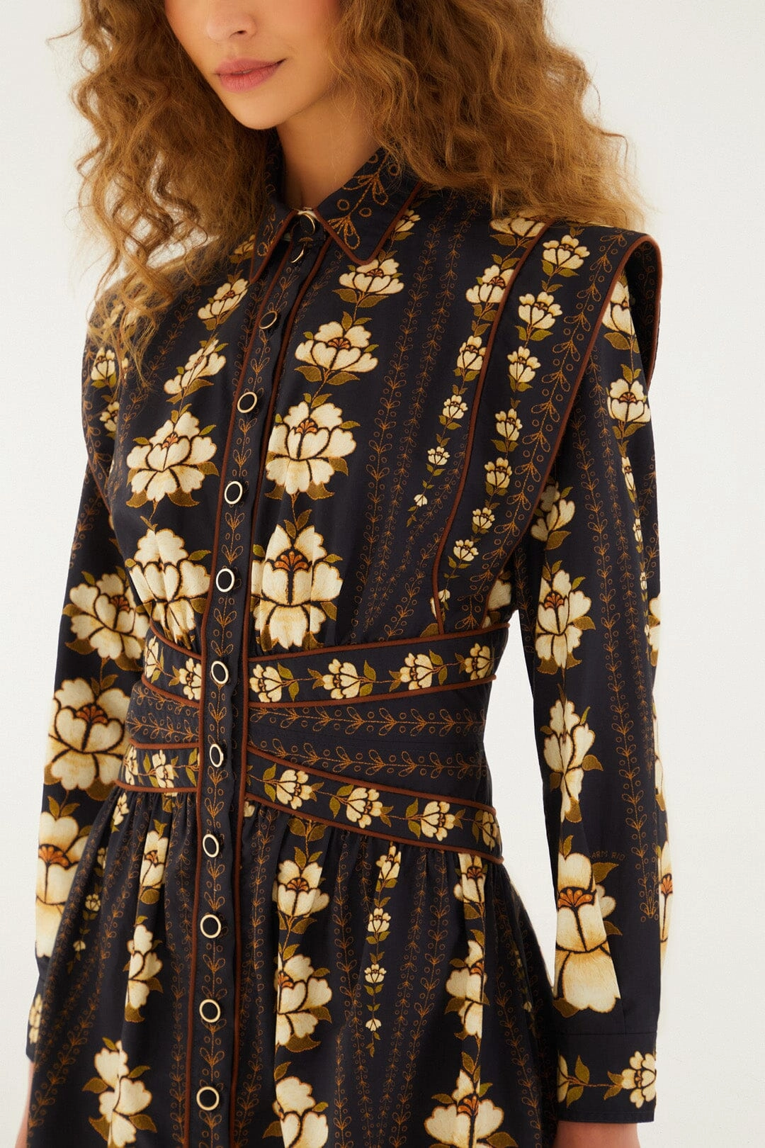 Flare Hem Fashionable Wear Black Embroidered Flowers Long Sleeve Organic Cotton Mini Dress