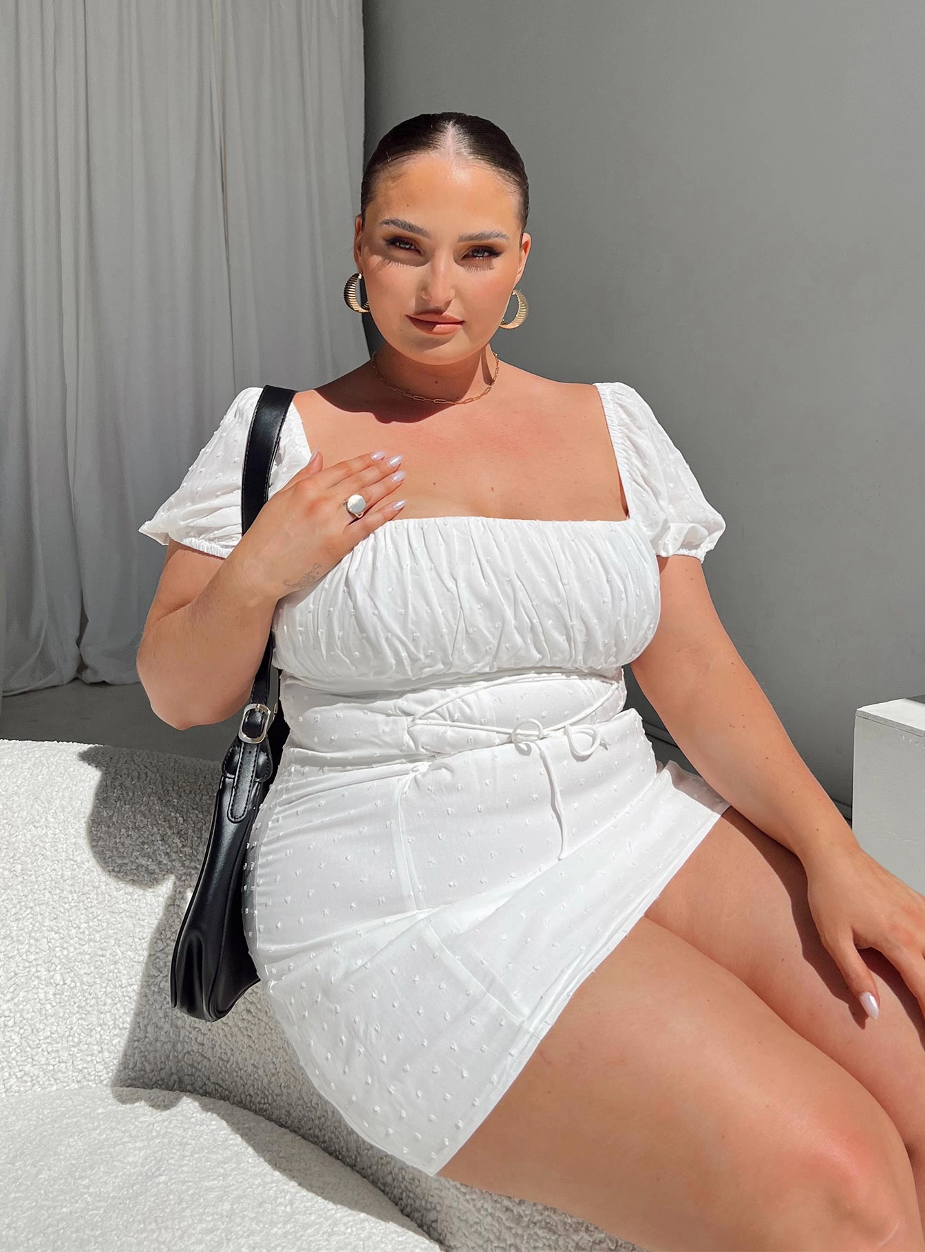 Smart and Elegant Side Tie Fauci Mini Dress White Curve