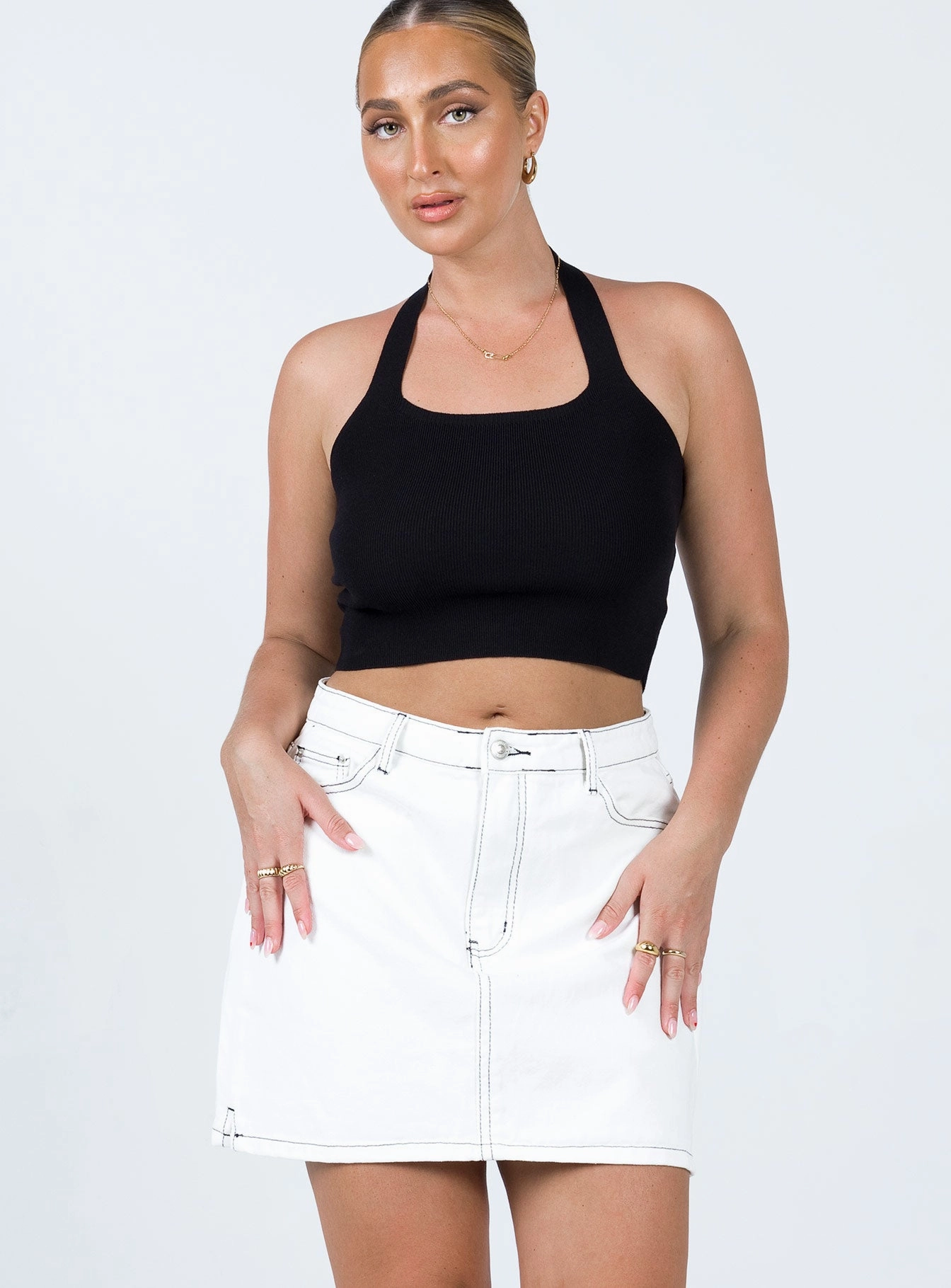Aswan Constrast Stitch Mini Skirt White Non Irritating Edges