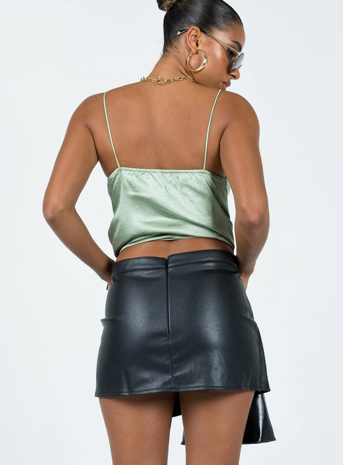 Federal PU Wrap Mini Skirt Black Modest Wear