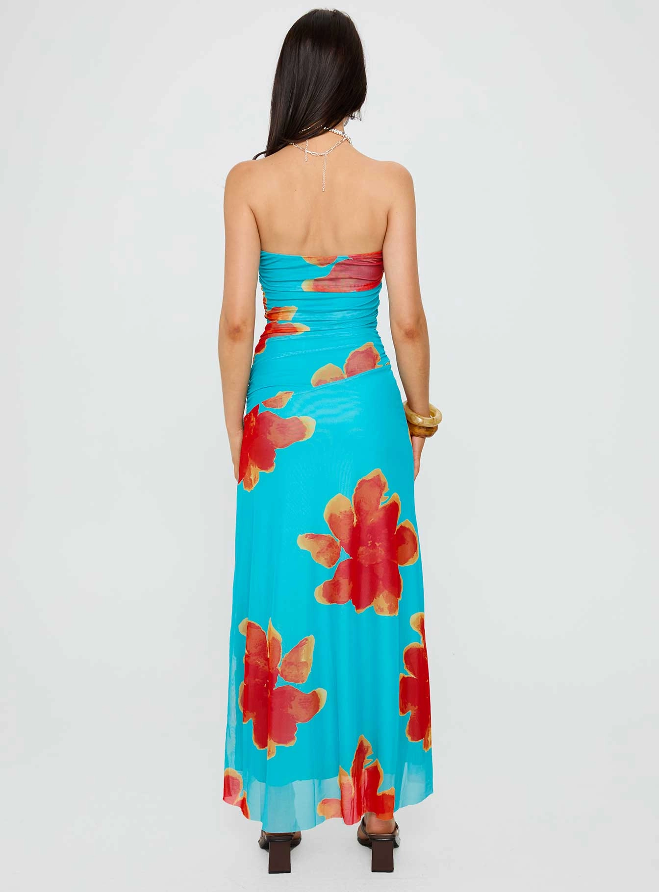 Katara Strapless Maxi Dress Blue / Orange Floral Sage Glow Summer Wardrobe