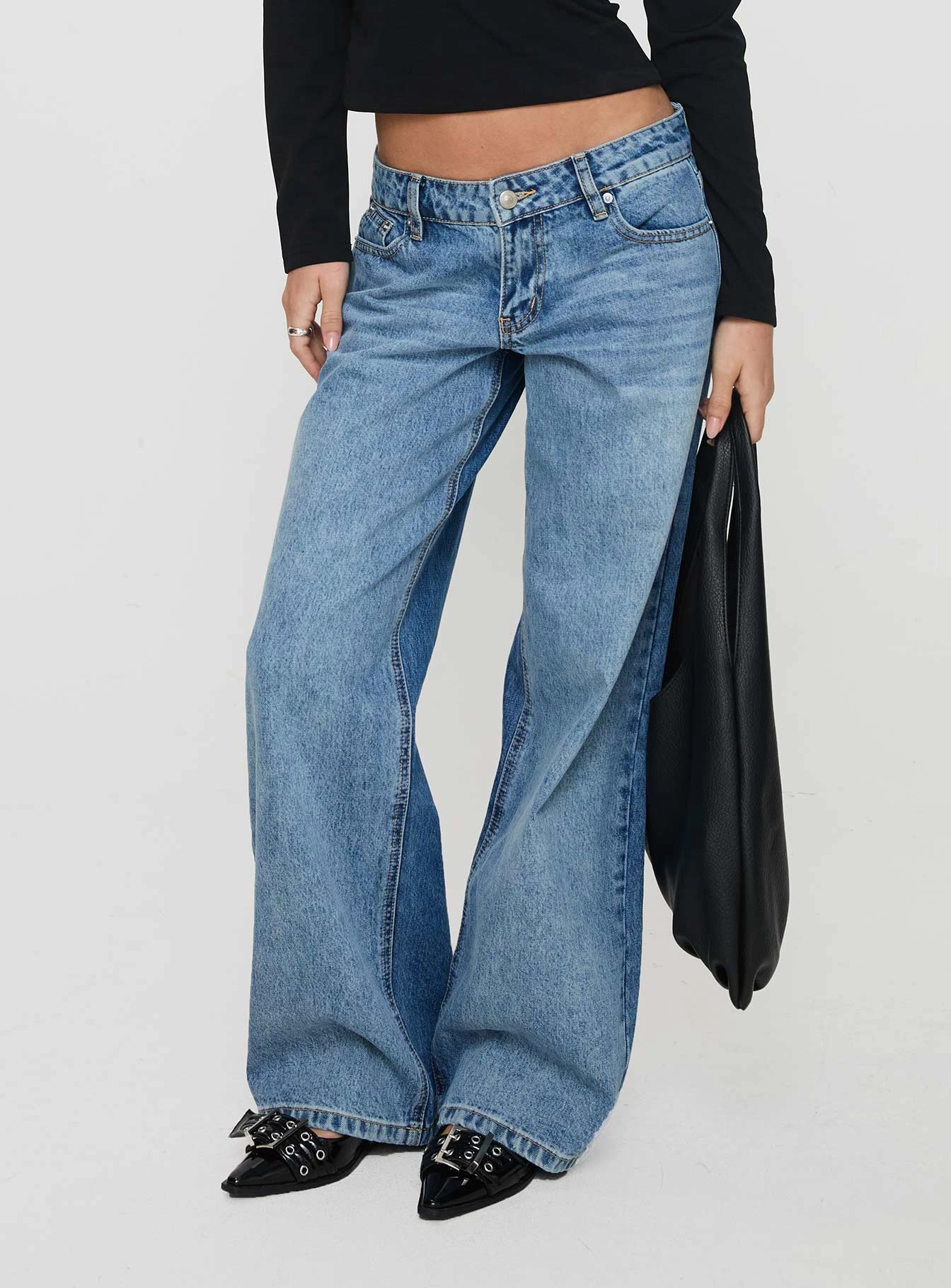 Ferris Two-toned Mid Rise Straight Leg Jeans Blue Wash Denim Soft Wash Treatment Modern Silhouette