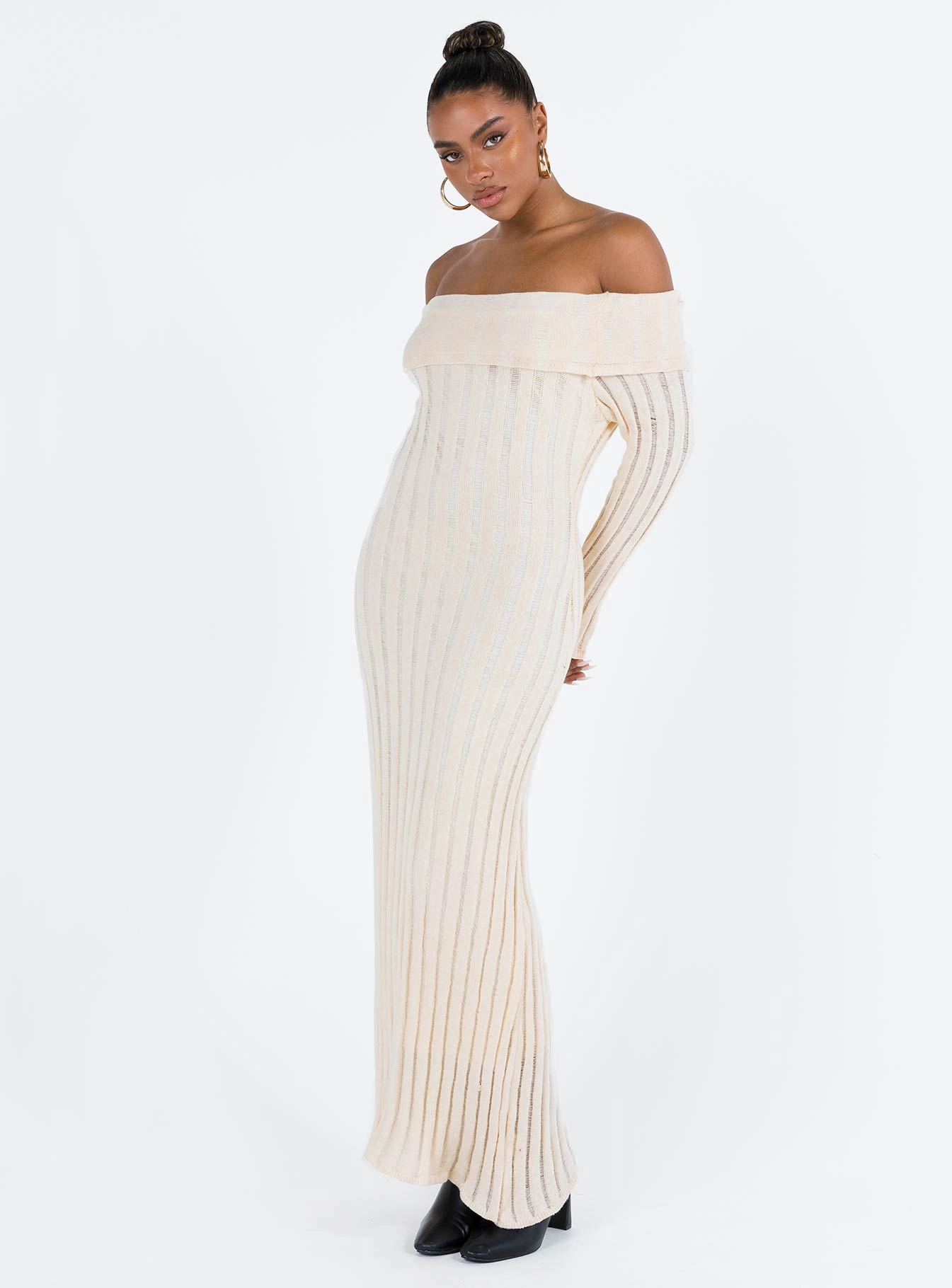 Lefler Off The Shoulder Maxi Dress Beige Timeless Vibe
