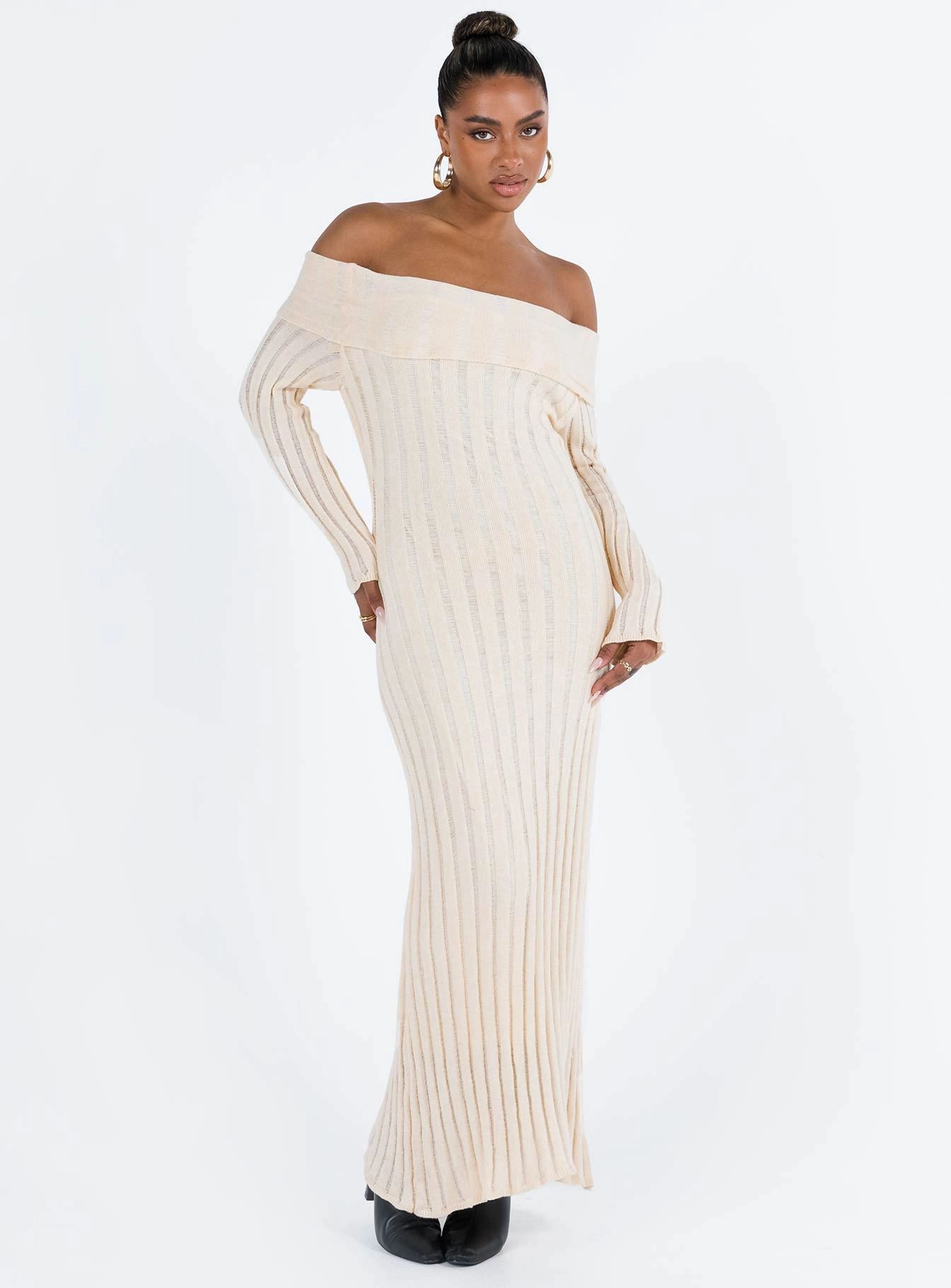 Villa Mood Lefler Off The Shoulder Maxi Dress Beige