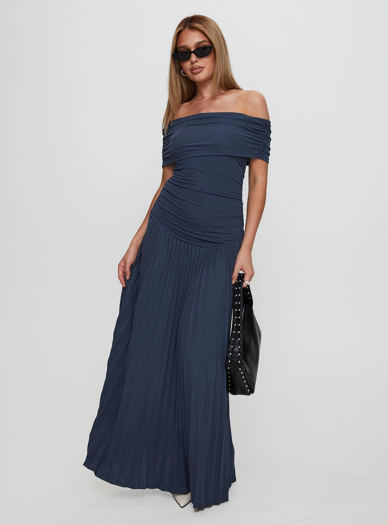 Field Of Dreams Maxi Dress Navy Crisp Texture