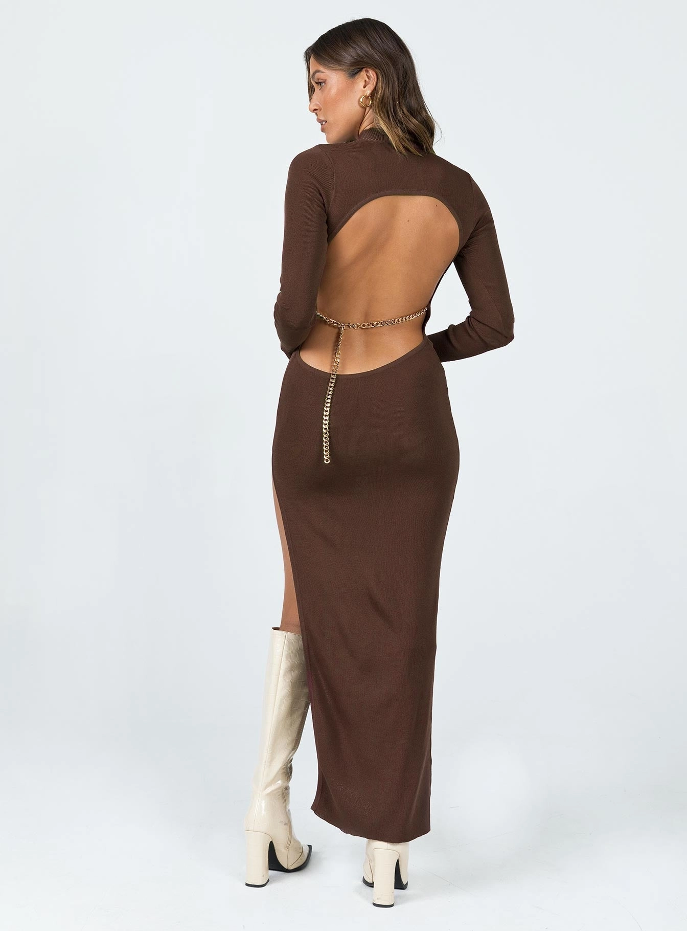 Kylen Maxi Dress Brown Lux Look Metallic Finish
