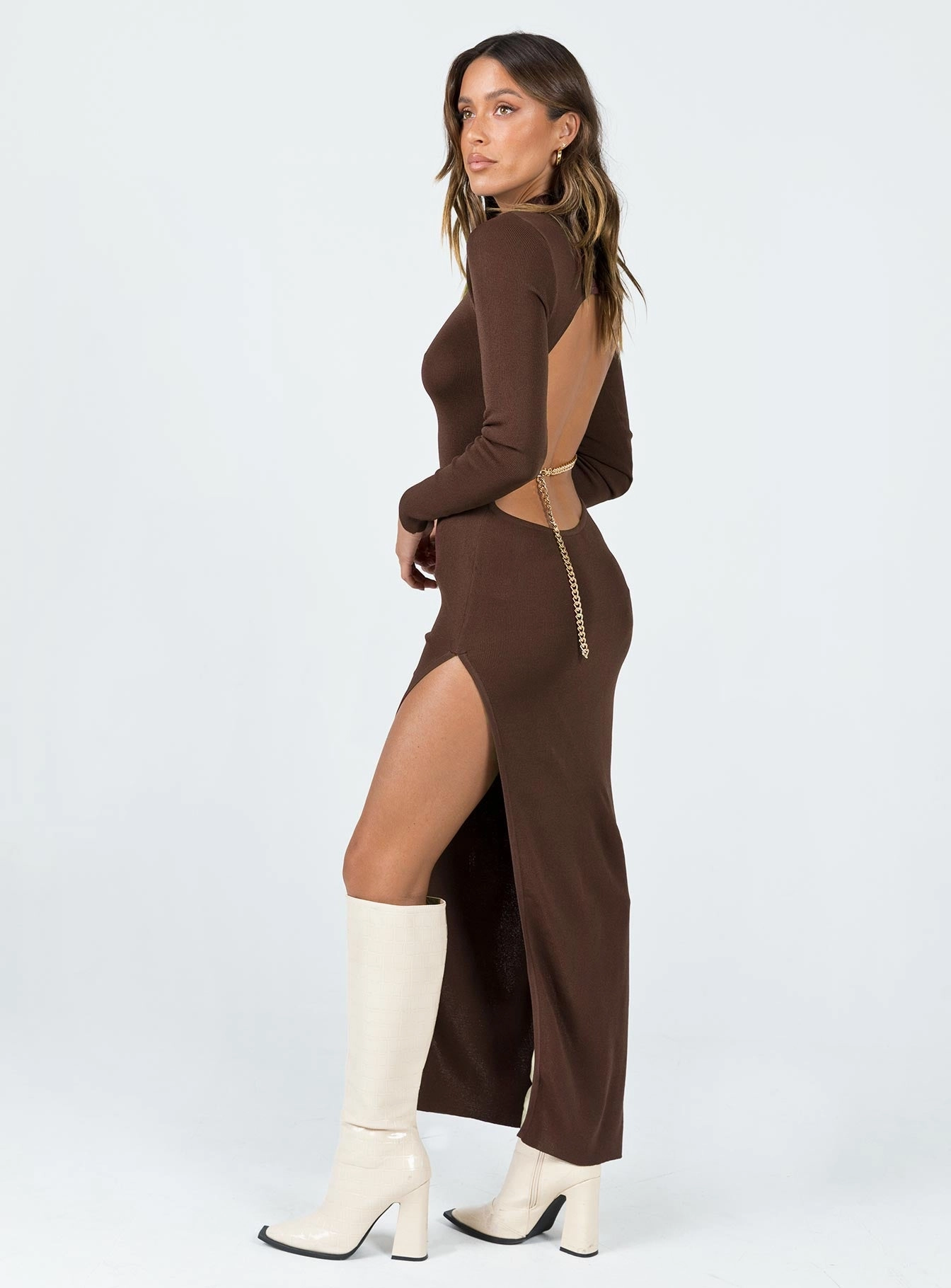 everyday elegance button detail Kylen Maxi Dress Brown