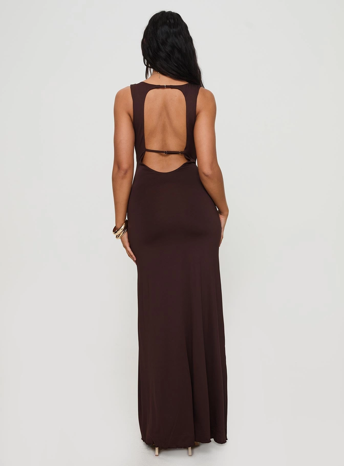 Soft cotton dress Frederica Plunge Maxi Dress Chocolate