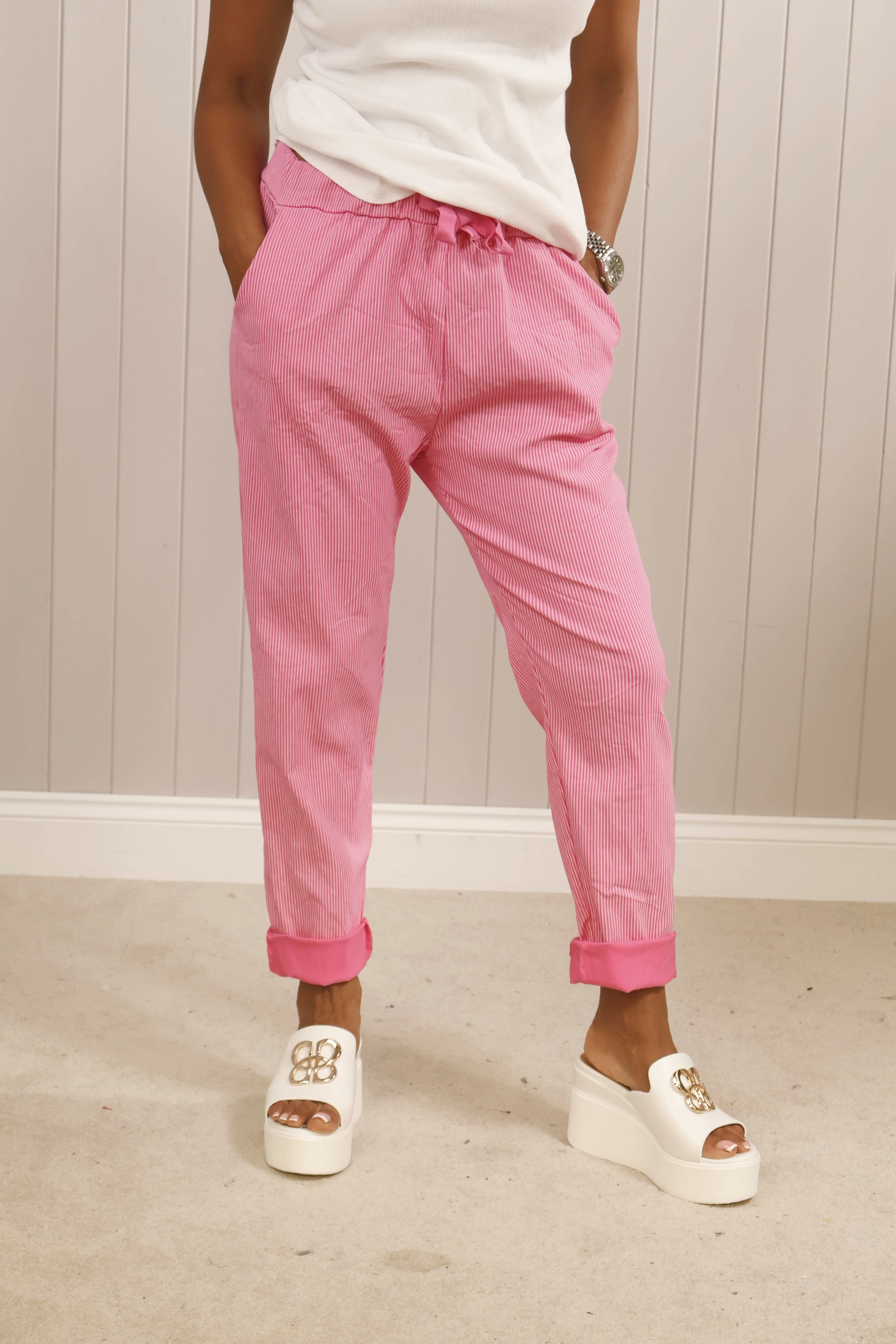 Fine stripe Magic pants Fuchsia Travel Ready