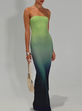 Modern Cut soft elegance Stolen Love Strapless Maxi Dress Blue / Green Ombre Tall