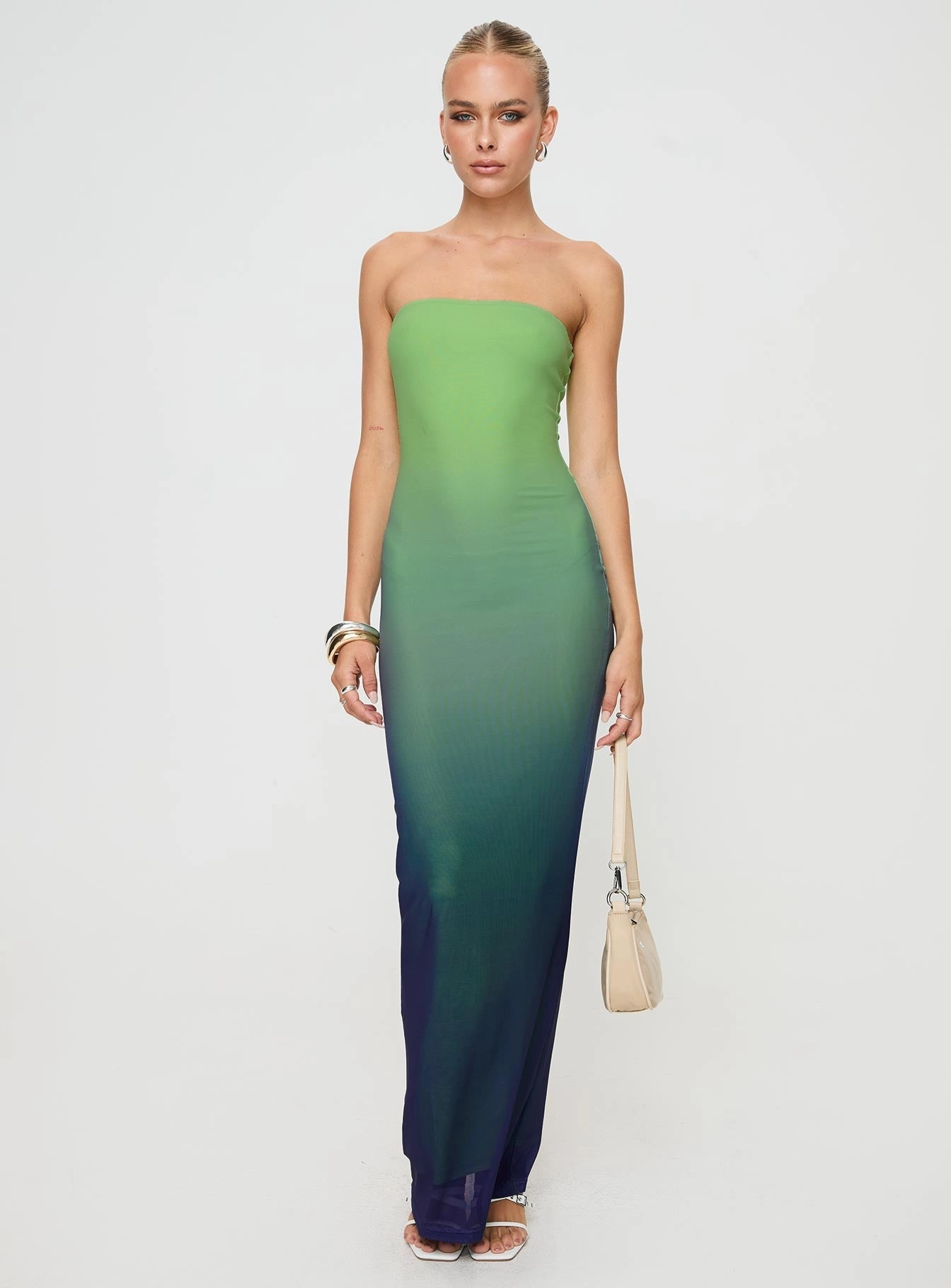 Soft Fit Wear ReinforcedHem Stolen Love Strapless Maxi Dress Blue / Green Ombre Tall