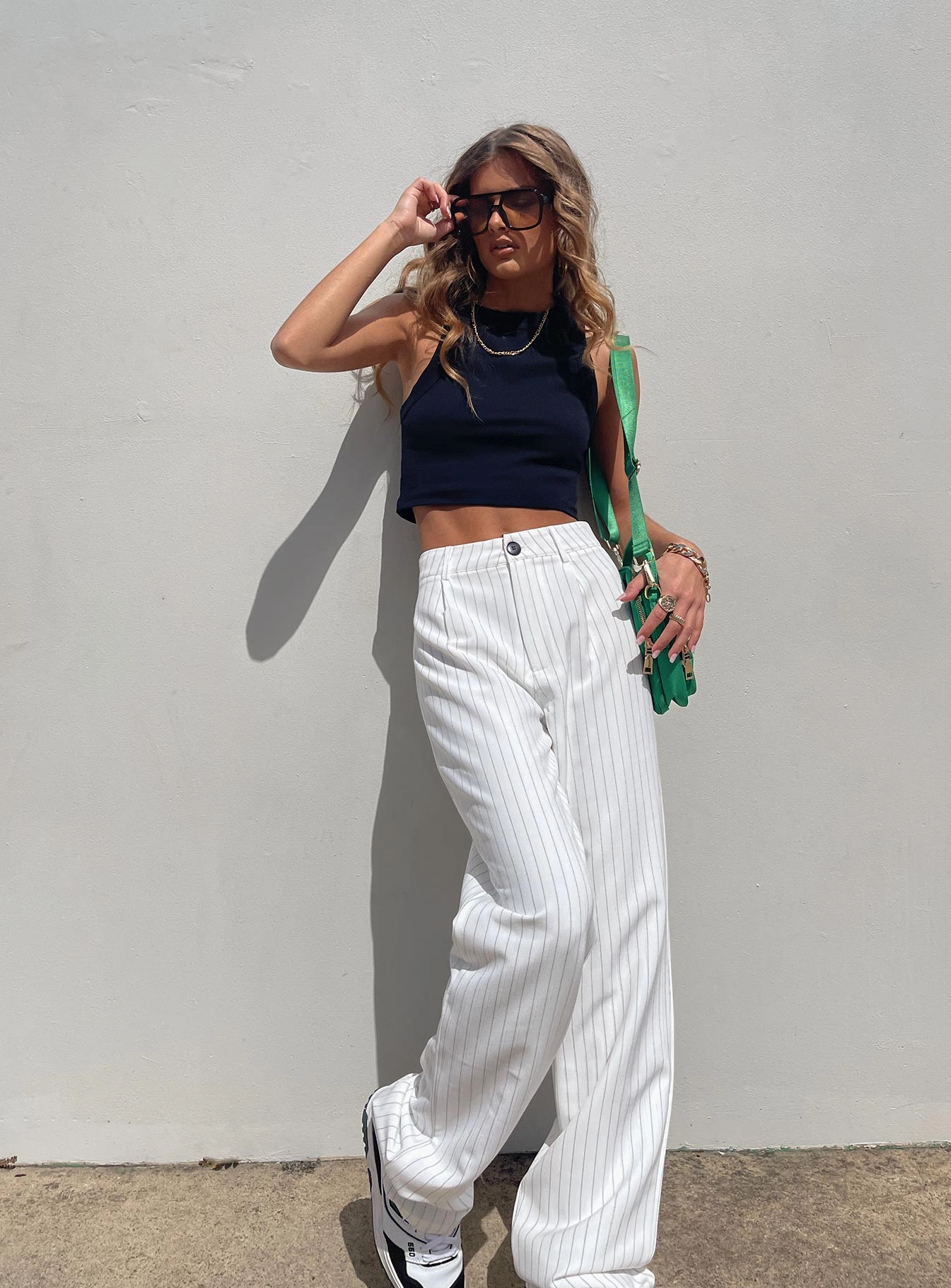 Fashionable Cut Quick-Dry Material Titius Pants White Pinstripe
