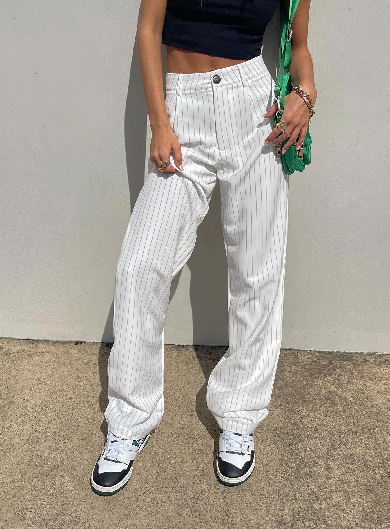 Titius Pants White Pinstripe Minimal Waist Ventilated Mesh Lining