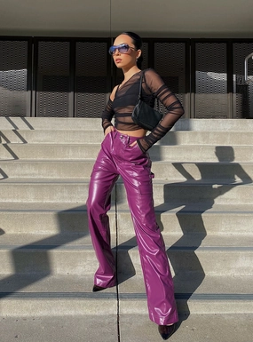 Callum PU Cargo Pants Purple Stable Shape Ultra Stretch