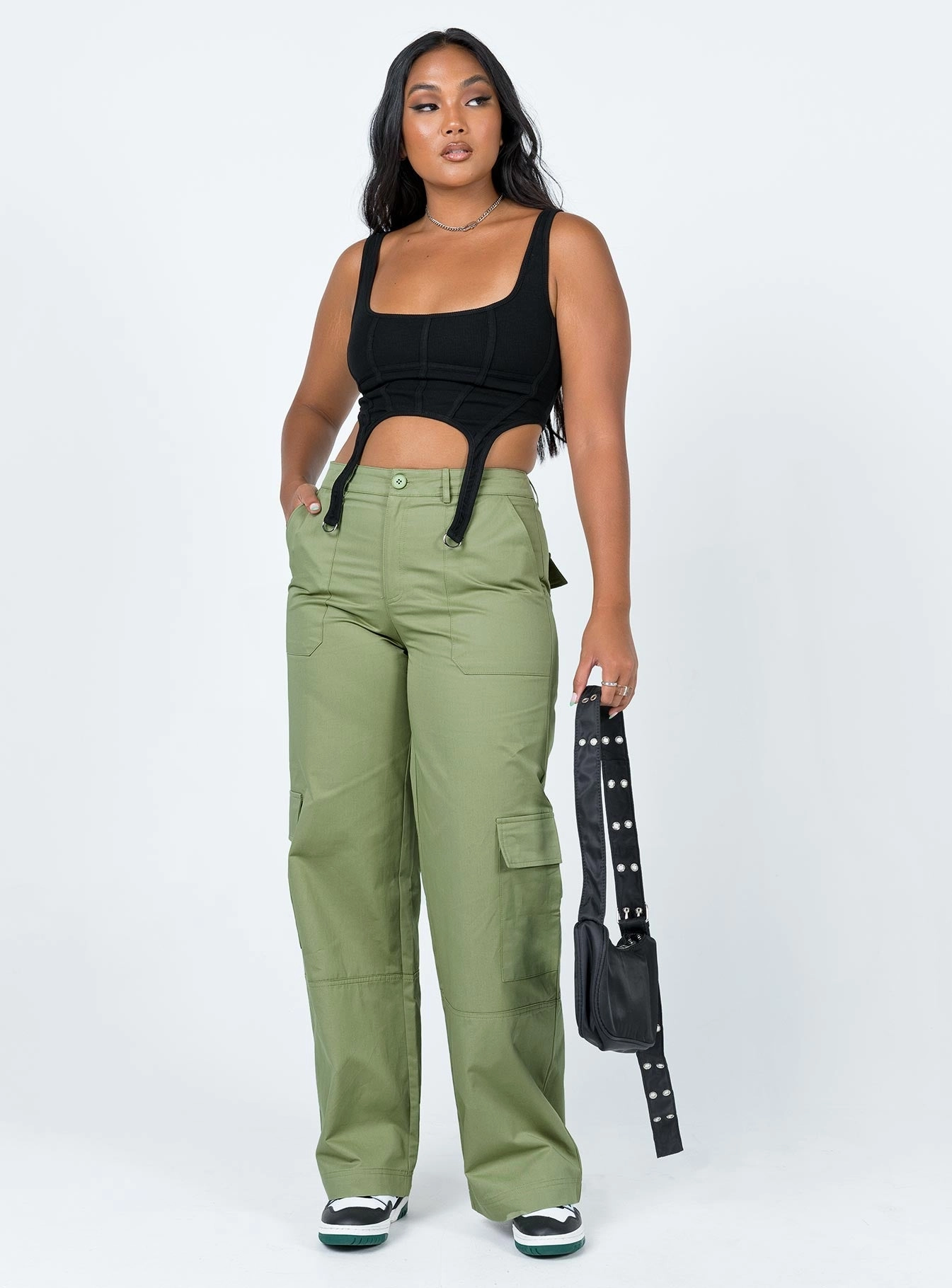 Casual Fit Luna Mid Rise Cargo Pants Green