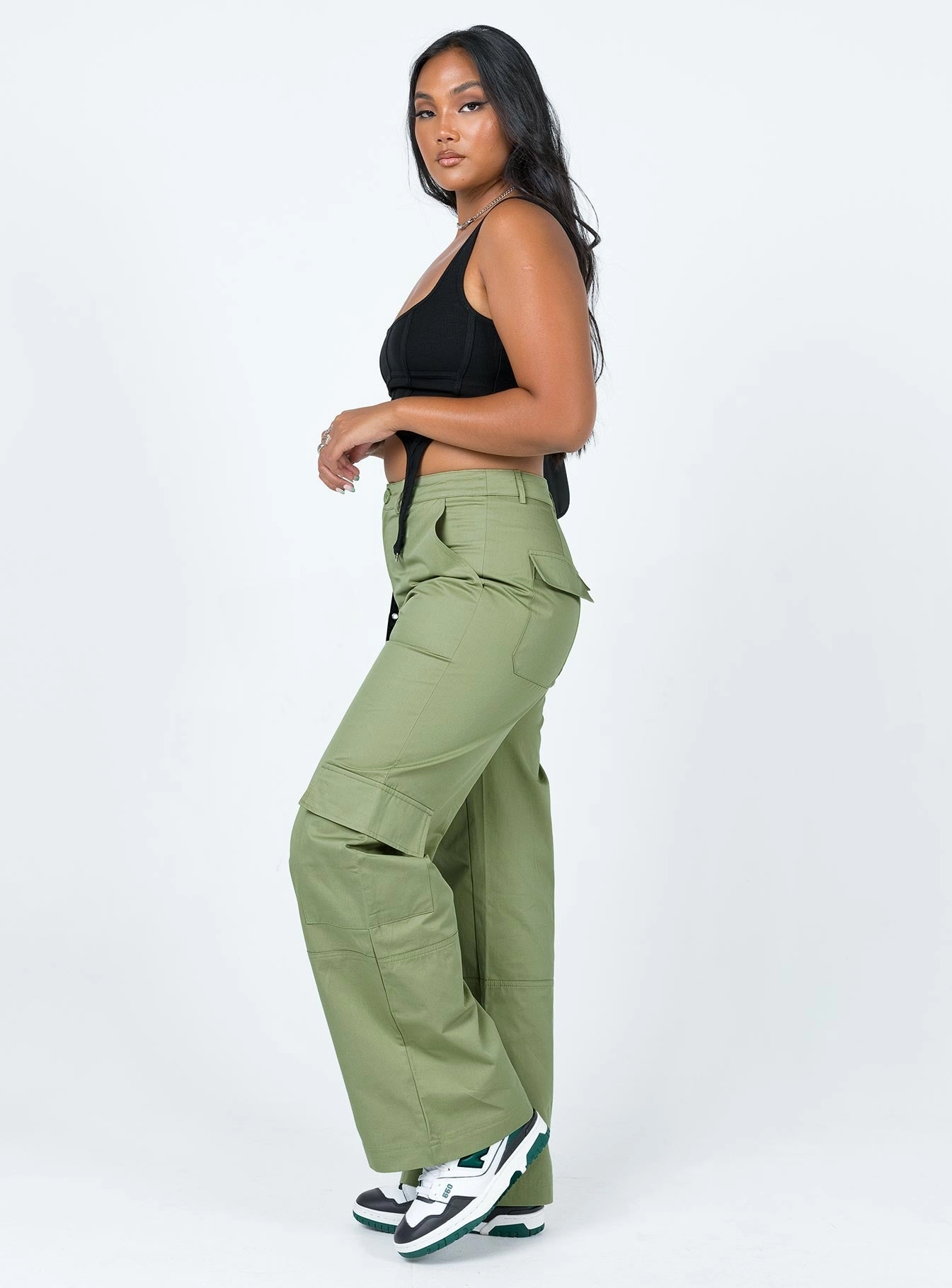 Luna Mid Rise Cargo Pants Green Layer Fit Weather resistant