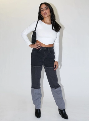The Ragged Priest 3 Panel Ombre Black Mom Jean w/fray Seams Layered Knee Panels Softened Fabric