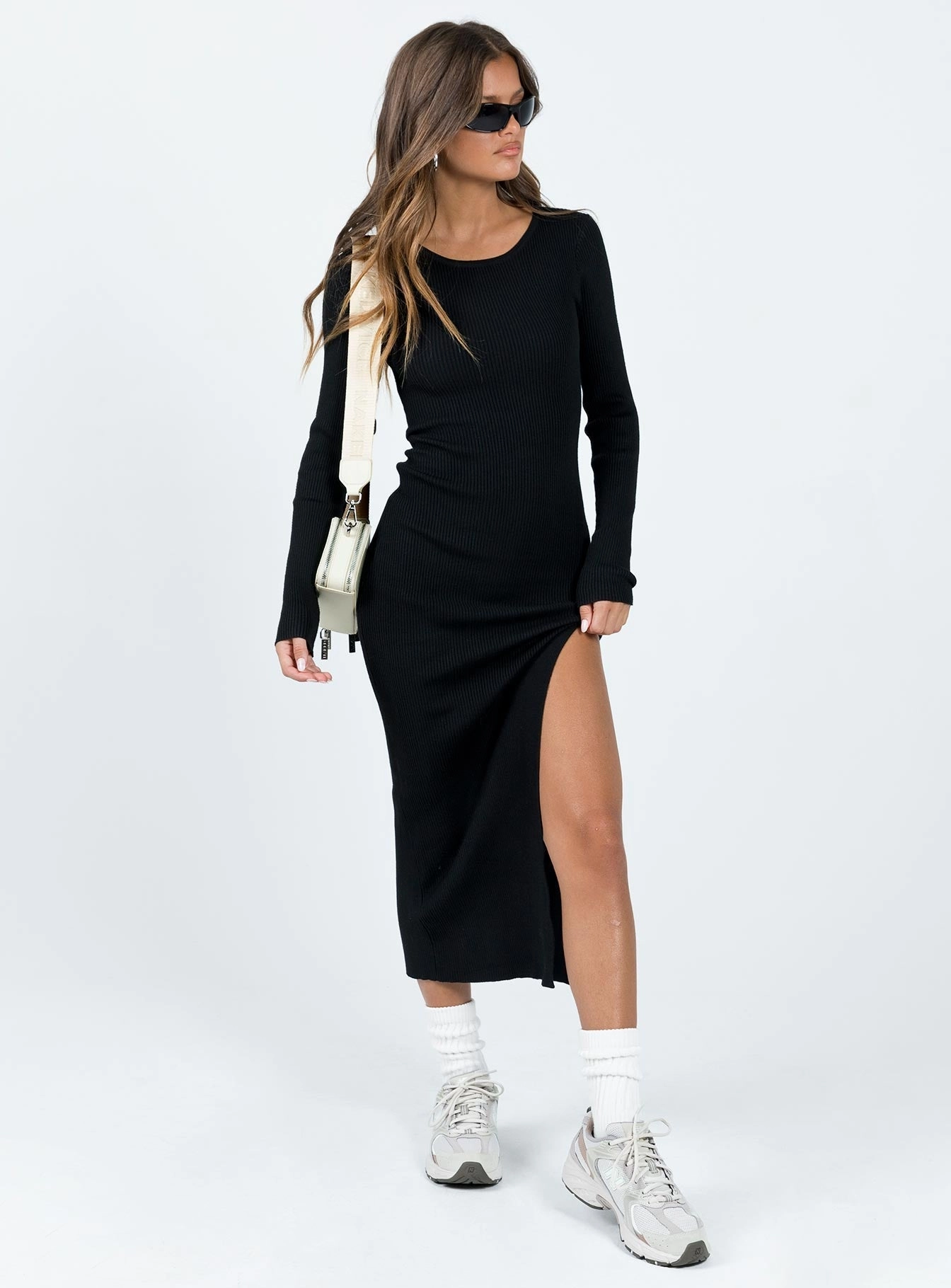 Summer Fashion velvet feel Fitro Long Sleeve Maxi Dress Black