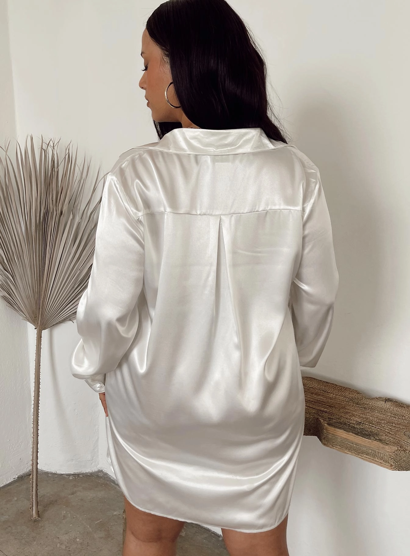 90210 Satin Shirt Mini Dress White Curve Smart Fashion Casual maxi dress