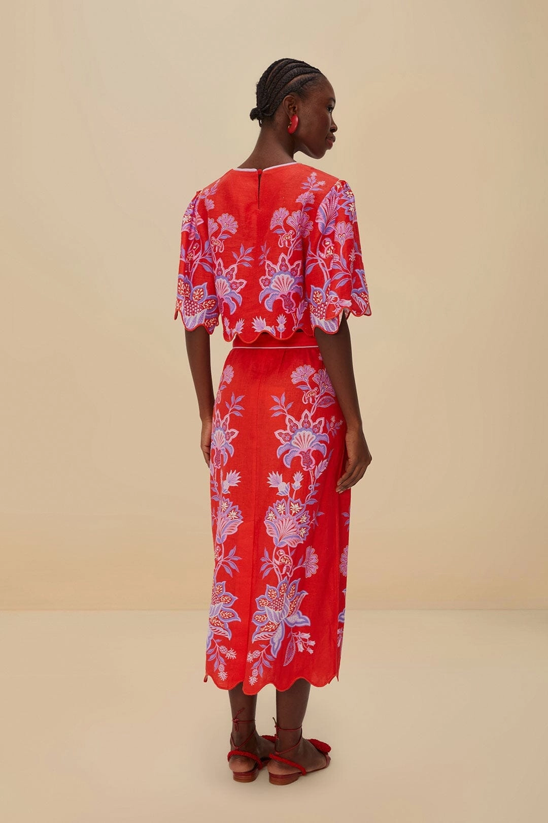 Tear Resistant Material Red Porcelain Garden Euroflax? Premium Linen Midi Skirt