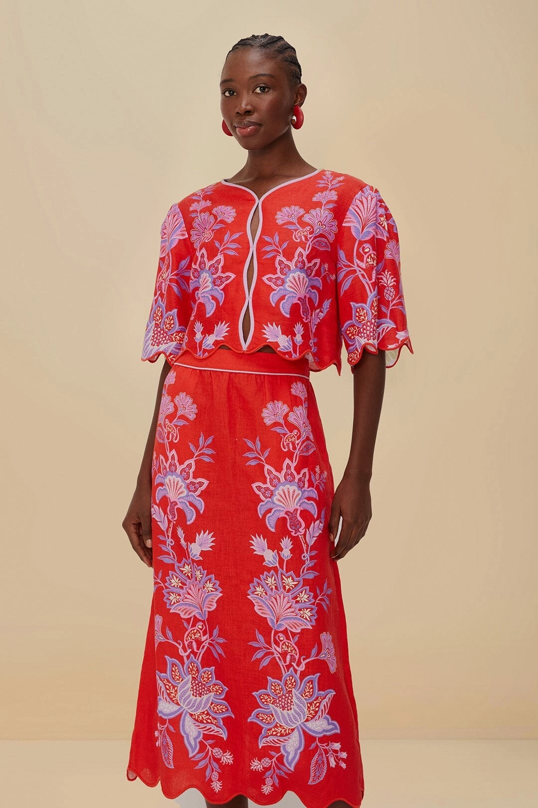 Red Porcelain Garden Euroflax? Premium Linen Midi Skirt Summer Outfit