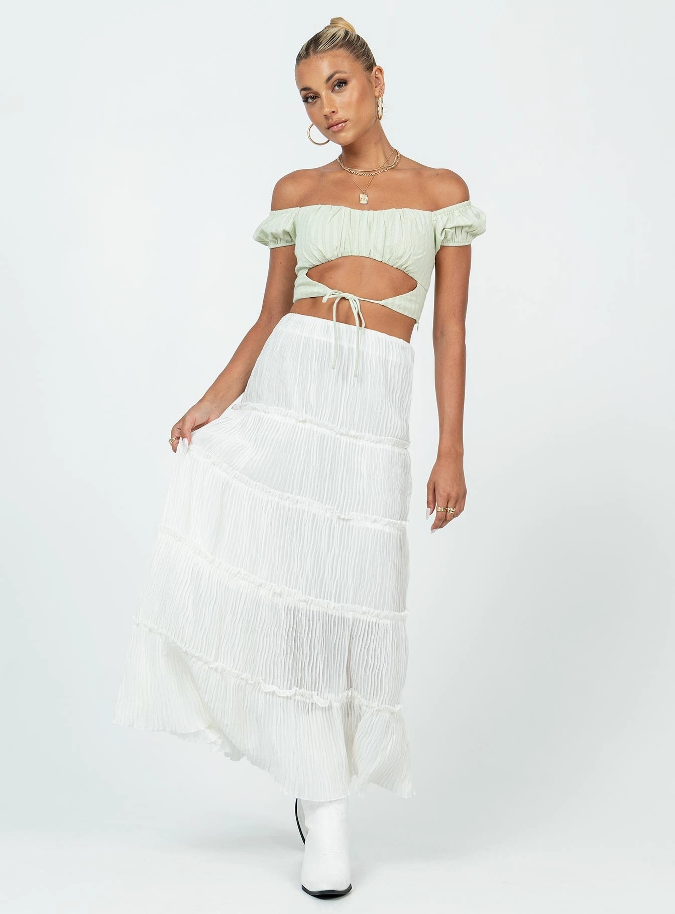 Mix Culture Bold Edge Sun Down Mid Rise Maxi Skirt White