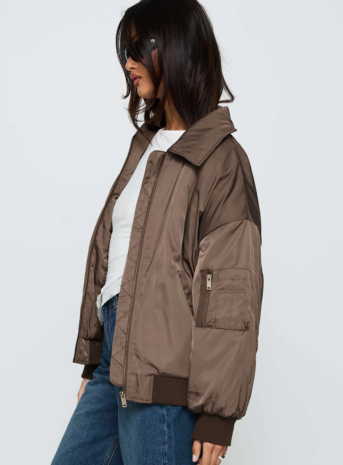 Articulated Knees Say Less Bomber Jacket Dark Brown